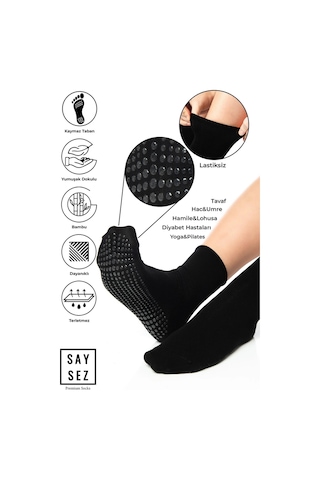 Bambu Kaydırmaz Taban Silikon Hac Umre Tavaf Hamile Diyabet Pilates Yoga Lastiksiz Siyah-beyaz Çorap Renkli