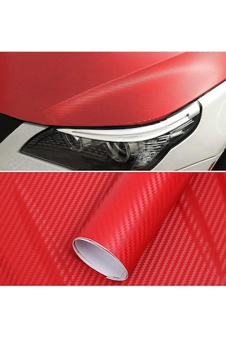 Karbon Fiber Folyo Hava Kanallı Araç Döşeme Kaplama Folyosu Kırmızı 30 Cm X 1 Metre