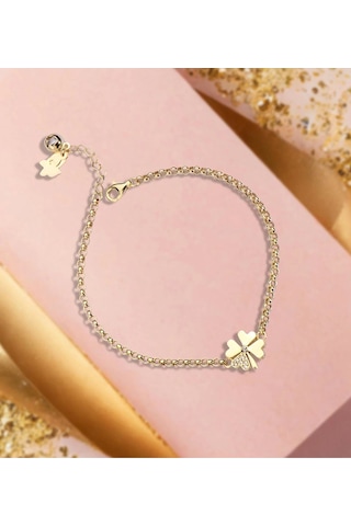 Çgk Çiğdem Gürel Kuyumculuk Yonca Doç Zincirli Altın Bileklik Çok Renkli