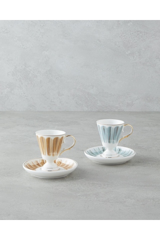 English Home Winnie Porselen 4 Parça 2 Kişilik Kahve Fincan Takımı 90 Ml Yeşil-turuncu Yeşil-turuncu