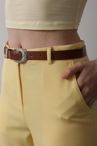 Kemerli Havuç Pantolon - Sarı Sarı