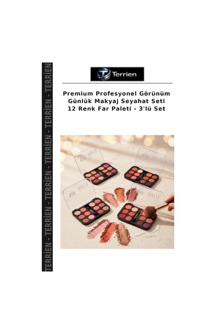 Premium Profesyonel Görünüm Günlük Makyaj Seyahat Seti 12 Renk Far Paleti - 3'lü Set