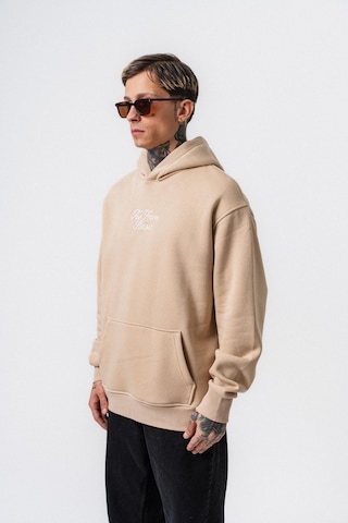 Respire Erkek Far From Basic Nakışlı Kapüşonlu Oversize Hoodie Bej