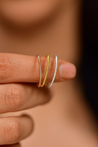 Burgu Desen Mix Üçlü Minimal Gümüş Yüzük Set R10014