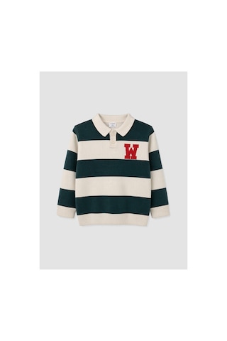 LC Waikiki Alıta Cıty Farkıyla Lcw Kids Yeşil Triko Çizgili Polo Yaka Erkek Çocuk Kazak Yesil - 925589817 Yesil