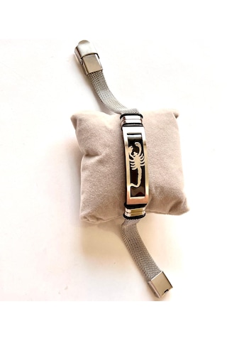 Akrep Figürlü Paslanmaz Çelik Hasır Kordon Erkek Bileklik 22 Cm Gümüş