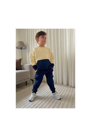 Jeliboomkidswear Erkek Çocuk 3-10 Yaş 2 İplik Likralı Günlük Eşofman Takımı Lacivert- Ekru