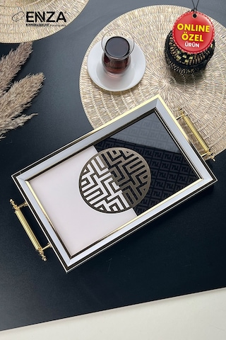 Mint Gold Tepsi Cam Baskılı 48x29 Cm Siyah - Gold