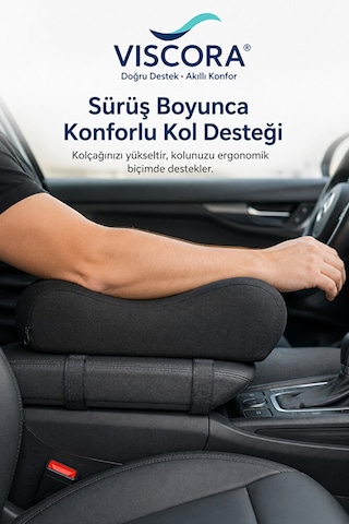 Oto Kolçak Yükseltme Pedi Visco Dolgulu, Nefes Alan Kumaşlı, Ayarlanabilir Kol Desteği