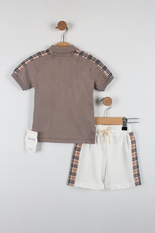 Erkrek Çocuk Yazı Cep Detaylı Şortlu Takım-6191-Kahverengi