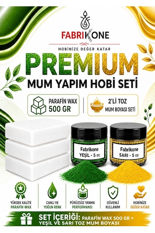 Premium Mum Yapım Hobi Seti - Parafin Wax 500 Gr - 2'li Toz Mum Boyası Seti - Yeşil, Sarı Bkfabpw5002ysr Karışık