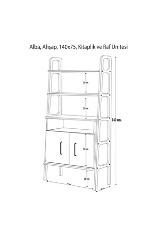 Woodesk Alba, Ahşap, 140x75, Kitaplık Ve Raf Ünitesi Tik Renk