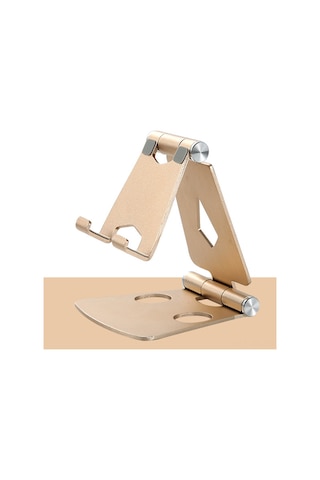 Shineyee Z16 Alüminyum Çift Katlanabilir Telefon/tablet Tutucu - 270 Açı Ayarlı, Sabit Bazlı, Taşınabilir Masaüstü Canlı Yayın Stantı Altın Altın