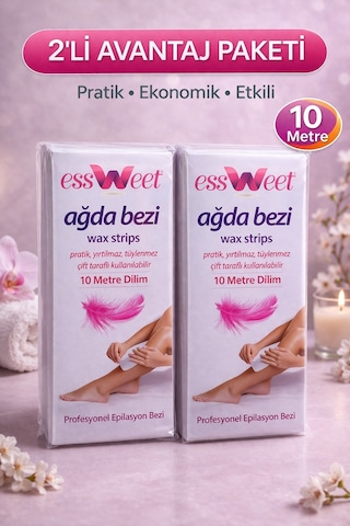 Essweet Ağda Bezi 10 Metre Dilim Profesyonel Epilasyon Bezi Çift Taraflı Kullanım Yırtılmaz Dayanıklı Ağda Bandı 2 Li Paket