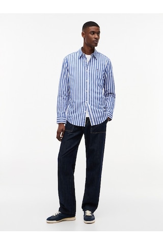 Tommy Hilfiger Tjm Reg Poplın Pattern Shırt Erkek Mavi Gömlek - Dm0dm23414