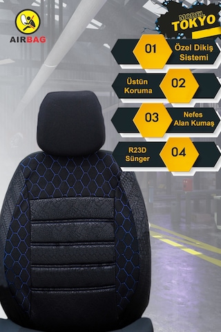 Renault 9 Reno Broadway Uyumlu Mavi Oto Koltuk Kılıfı Tam Takım Ön Arka Araç Koltuk Kılıfı Mavi