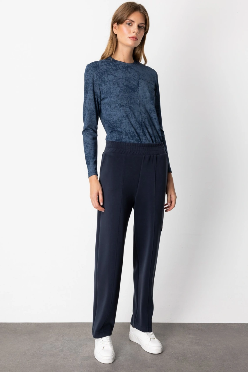 On Kadın Düğme Detaylı Bol Paça Eşofman Altı 64149 Lacivert Lacivert