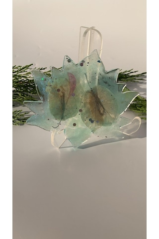 Su Mavisi Glitterli Begonvilli Lotus Çiçek Epoksi Bardak Altlığı Su Mavisi