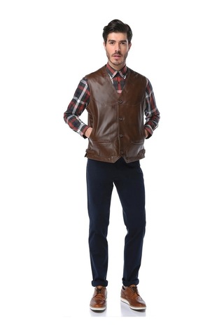 Dericlub 2245 Hakiki Deri Erkek Yelek Camel