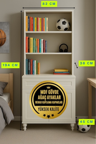 Alin Kapaklı Şifonyer Ve Kitaplık Set Kumtaşı Renk Mdf Gürgen Ağacı Ayaklı Diğer