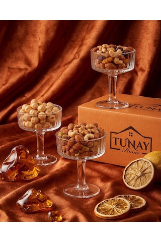 Cam Ayaklı Sunumluk Kase 6 Lı Set Şeffaf Cam