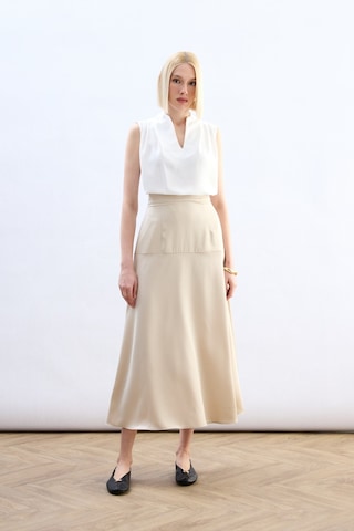 Sateen Yüksek Bel Saten Etek - Taş-136786 Taş