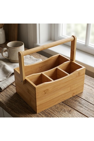 Lexroo 4 Bölmeli Bambu Kaşıklık Ve Organizer Çok Renkli