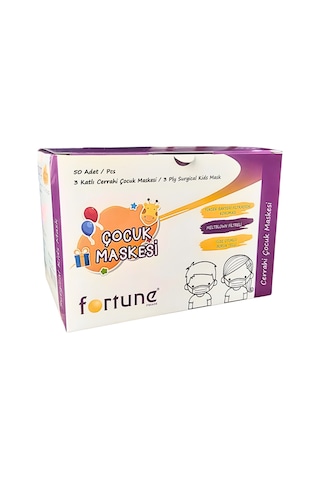 Kuteks Fortune 3 Katlı Cerrahi Çocuk Maskesi Beyaz 10lu 5 Paket 50 Adet