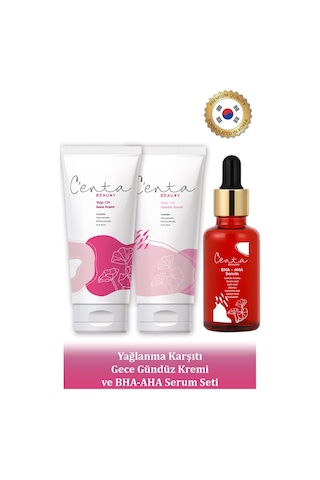 C'enta Beauty Yağlı Ciltler için Gündüz Kremi 50 ML + Gece Kremi 50 ML + Bha-Aha Serum 30 ML