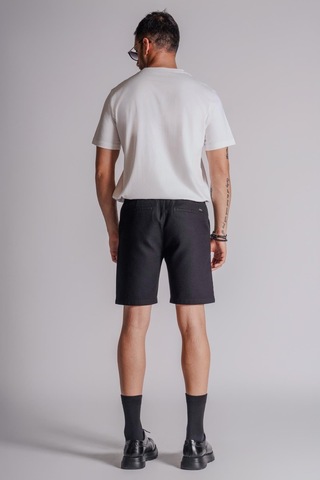 Braccas Erkek Yandan Cepli Beli Lastikli Keten Dokulu Relaxed Fit Jogger Şort Siyah Siyah