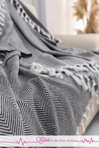 Klasik Pamuklu Koltuk Örtüsü 180x210cm Balık Sırtı Desen Koltuk Örtüsü Antrasit