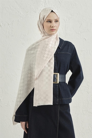 Armine Elegance İpek Pamuk Dama Şal 17 Krem