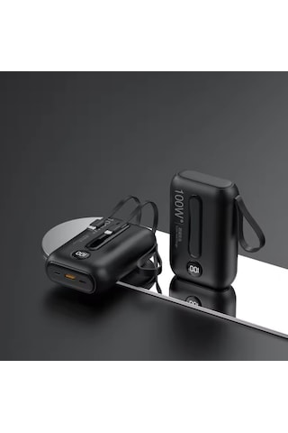 20000 Mah Powerbank Dahili Kablolu Üçlü Çıkışlı Hızlı Şarj Destekli Mini Taşınabilir Şarj Cihazı Beyaz