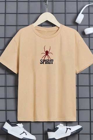 Uyguntarz Çocuk Spirit Baskılı Pamuklu Tshirt Bej