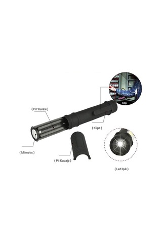Led El Feneri Pilli Mıknatıslı 3 Fonksiyonlu Süper Ikaz Işığı 170mm Uzunluğunda Acil Durum Feneri
