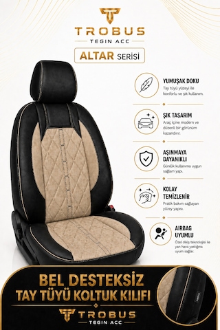 Vw Golf 2003+ Uyumlu Altar Serisi Tay Tüyü Bej Siyah Premium Koltuk Kılıfı