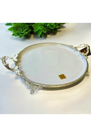 Limoges Paniz Sunum Tabağı Ayaklı Yuvarlak 38x30x6 Cm Gümüş Whs119 beyaz