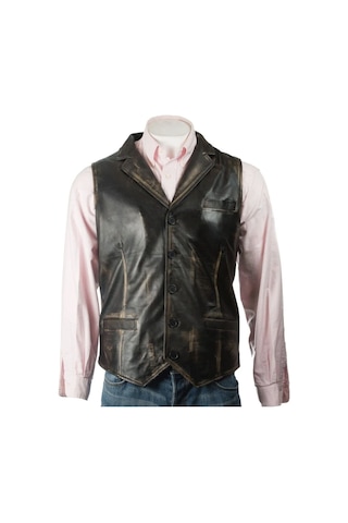 Prof Model Eskitme Yakalı Yelek Hakiki Kuzu Derisi Ayarlanabilir Arka Toka Siyah