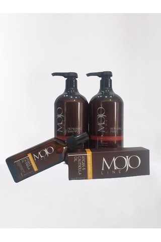 Mojo Line Onarıcı Bakım Şampuanı 1 L + Argan & Calendula Saç Bakım Yağı 100 ML + Saç Bakım Maskesi 1 L