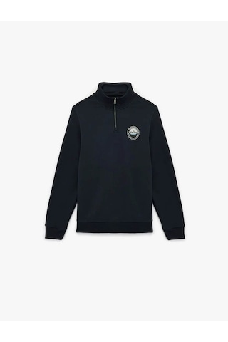 Koton Şardonlu Baskılı Yarım Fermuarlı Lacivert Erkek Sweatshirt 6wam70036mk Lacivert