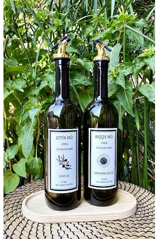 Ahşap Standlı 750 Ml Amber Yeşil Şişe Altın Akıtıcılı Etiketli Ya