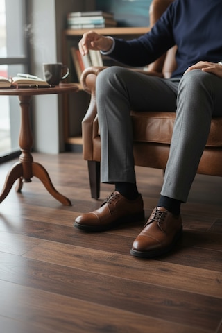 Enoch Erkek Hakiki Deri Klasik Ayakkabı Mikro Delikli Yan Panelli Ve Cap Toe Detaylı Comfort Tabanlı Bağcıklı Model Taba