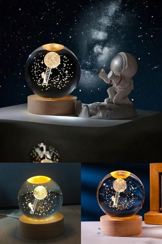 3 Lü Masaüstü Dekorasyonu Aya Tırmanan Astronot Figürlü Led Işıklı Küre Adalet Terazisi Ve Kum Saati Renkli