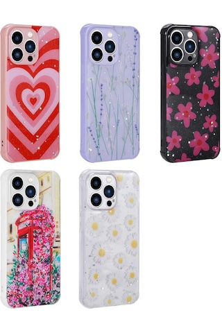 Apple Uyumlu iPhone 12 Pro Kılıf Simli Desenli Kamera Korumalı Parlak Zore Popy Kapak Kalp