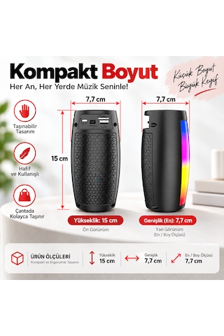Bluetooth Hoparlör Rgb Led Işıklı Taşınabilir 5w Tws Usb Tf Kart Destekli