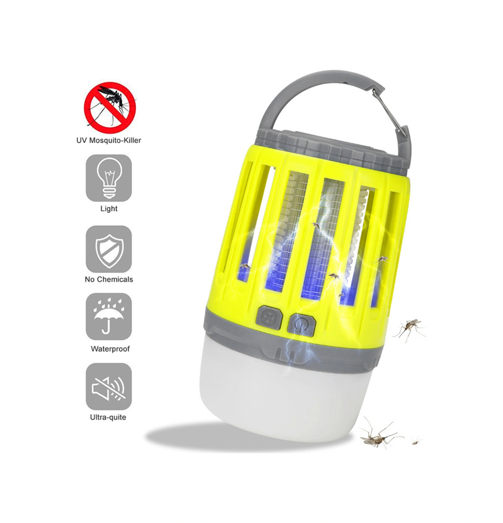 Moveevo Usb Şarjlı Ipx4 Su Geçirmez Led Kamp Işığı + Elektrik Şoku İç/ Dış Mekan Kovucu, Sarı 18650 1200mah Pil