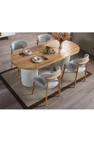 Mai Oval Masa & 6 Sandalyeli Yemek Masası Takımı Gri