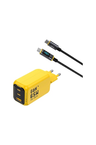 Aohi Youth 3 Portlu 65w Şarj Adaptörü, Led Ekranlı 140w Hızlı Şarj Kablosu Seti