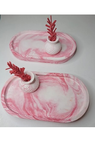 2 Adet Pembe Beyaz Dekoratif Sunum Tabağı Minik Vazo Ve Süs 18 Cm