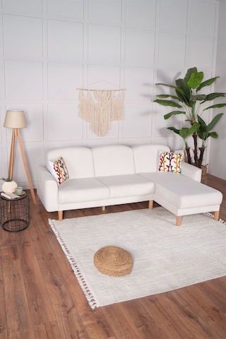 Bohem's Bohem Uzanmalı Köşe, Sağ Sol Kullanılabilen, Yüksek Ayaklı, Krem Krem